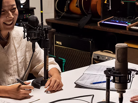 A microphone and recording setup inside Sleepless Footscray
